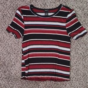 Striped Short Sleeve Red, Black, Blue Top